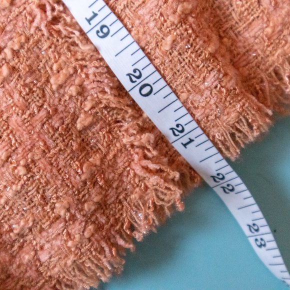 Rickie Freeman for Teri Jon Peach Tweed Knit Fringe Trim Skirt Suit Set Size 6 - Picture 15 of 16